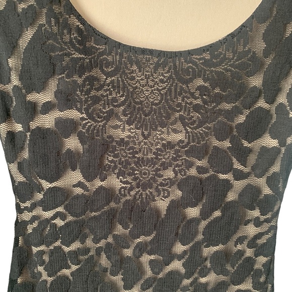 Va Va Voom Black Lace Long Sleeve Nude Liner Bodycon Midi Scoop Neck Dress Sz M - Picture 3 of 10